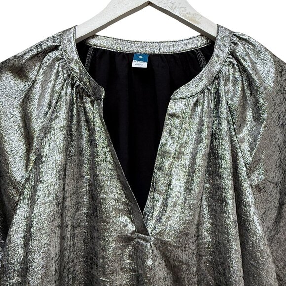 OLD NAVY Metallic Silver Top Size XL Womens Evening Party Poets Blouse NWT - Picture 7 of 12